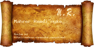 Mahrer Reményke névjegykártya